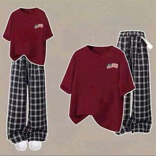 Quần Kẻ caro đen bản to+ kết hợp áo phông su form rộng tay lỡ cotton su mềmm mát-thuba94