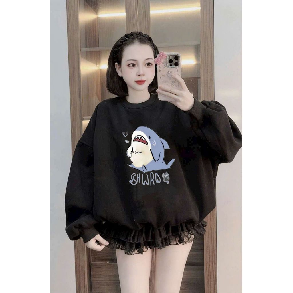 Áo nỉ da cá SWEAR cổ tròn dài tay mùa đông bigsize 40-70kg mùa đông -hình con cá mập-QUANAO94