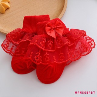 MG-Baby Girls Ruffle Ren Tất Siêu Mềm Trẻ Sơ Sinh Mắt Cá Chân Tất Đầm Công Chúa Có Nơ
