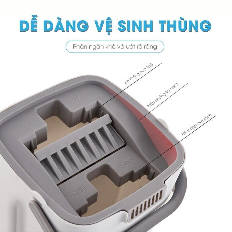 Bộ Cây Lau Nhà tự vắt (1 Thùng + 2 Cây Lau + 8 Bông Lau), Chổi Lau Nhà Tự Vắt Thông Minh Đầu Xoay 360 Độ tiện lợi