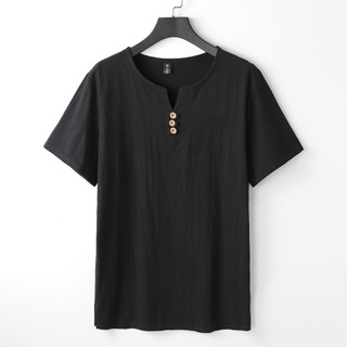 Áo Thun Nam Plus Size Cổ Chữ V Vải Lanh Cotton Phong Cách Trung Hoa Tay Ngắn