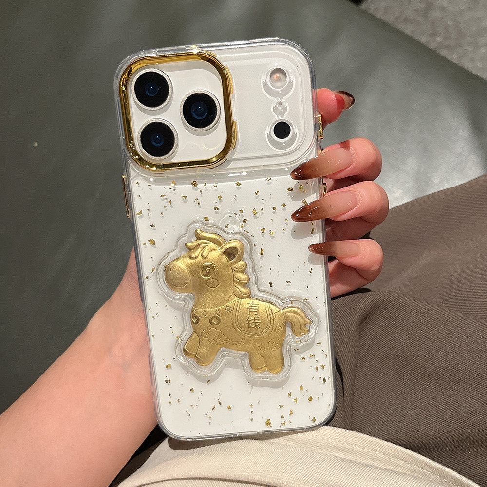 3D Làm Giàu Dây Xích Ngựa Nhựa Ốp Lưng Điện Thoại iPhone 17 Pro Max 17 Air 16 15 14 13 12 11 Vỏ Bảo Vệ Chống Sốc