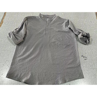 Áo sơ mi nam plus size cổ dài tay henley kẻ sọc từ vải dứa