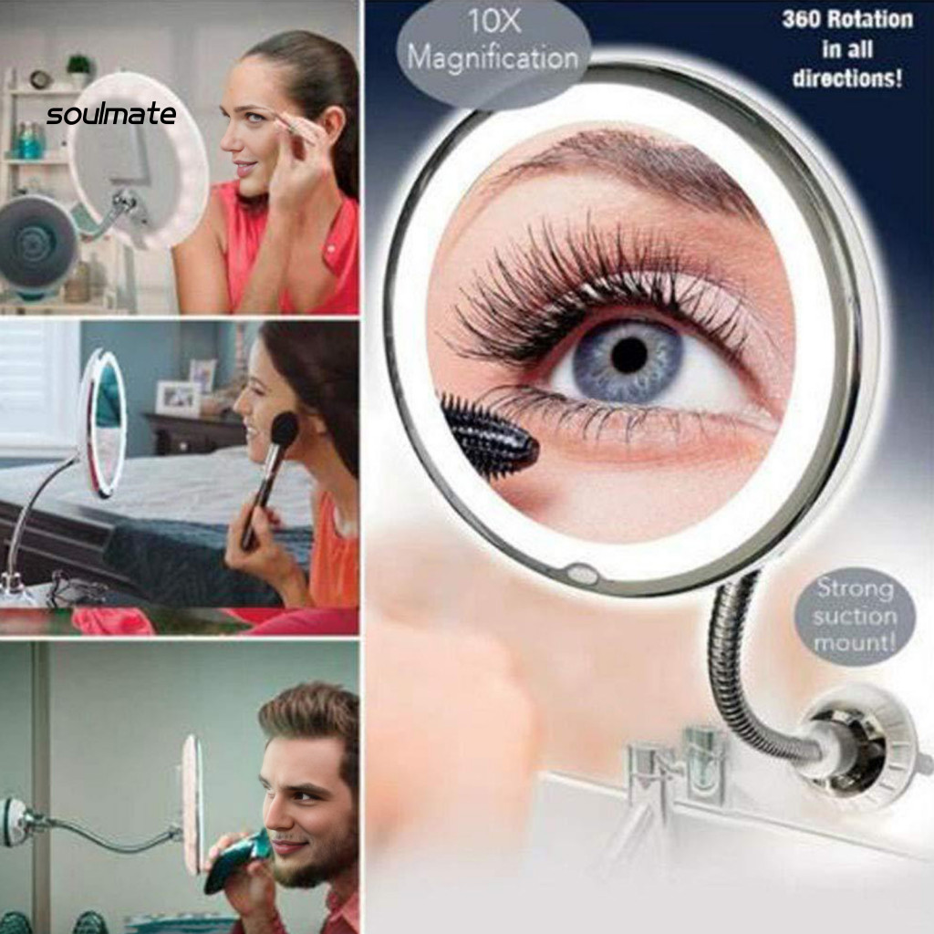 Linh hồn| Gương cổ ngỗng linh hoạt Gương mỹ phẩm có thể điều chỉnh Gương trang điểm Led di động có độ phóng đại 10x và 360° Cổ xoay hoàn hảo để trang điểm và chải lông trên G