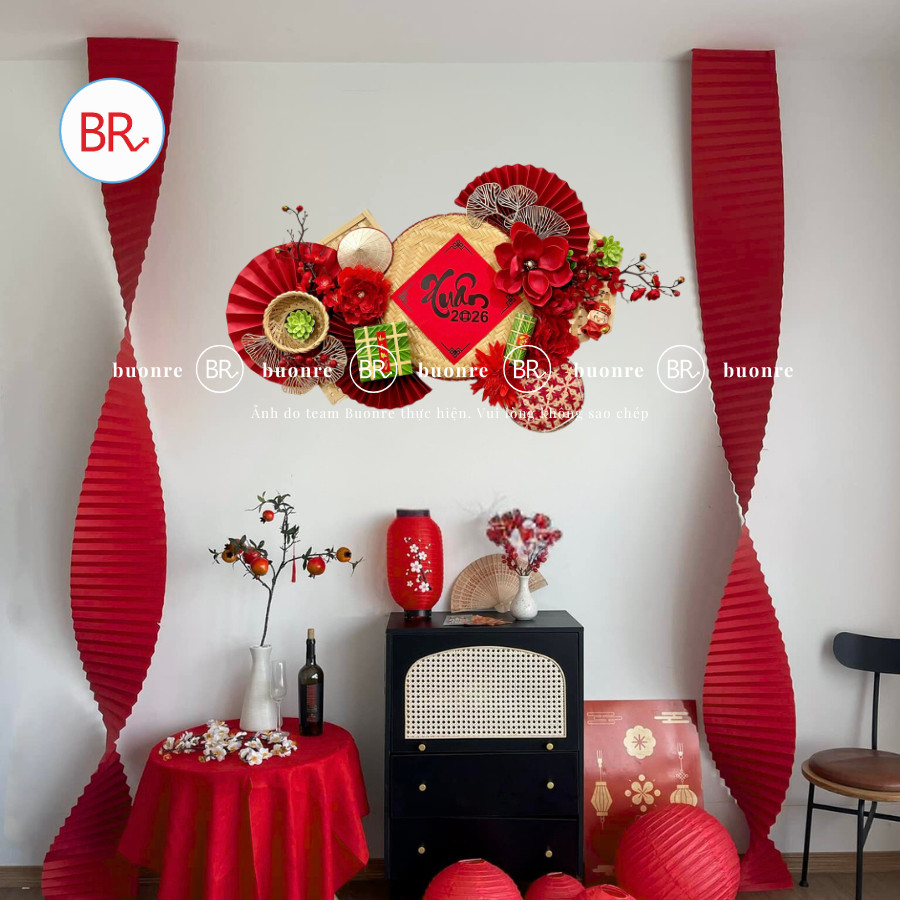 Set nguyên liệu trang trí mẹt Xuân An Lộc-Phụ kiện decor Tết 2026,mẹt tết treo tường cầu may mắn,tài lộc ANGIHOME