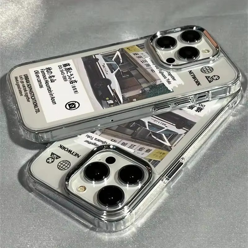 Ốp điện thoại trong suốt đường phố Nhật Bản cho iPhone 17 16 15 14 13 12 11 Pro Max Air X XS XR 7 8 Plus SE2 Vỏ khung ống kính bạc