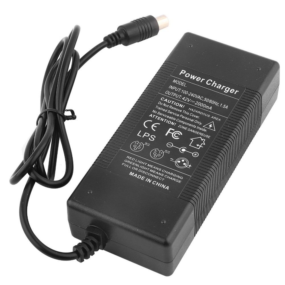 Bộ sạc xe tay ga điện HOBBYIN, Bộ sạc pin 42V 2A màu đen, Đầu nối DC 5,5mm bền bỉ Bộ chuyển đổi nguồn cho xe tay ga điện