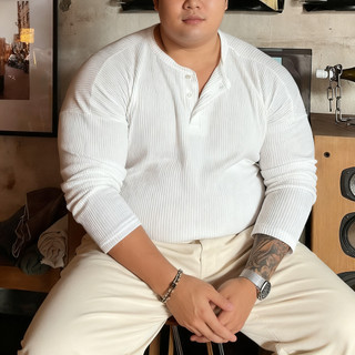Áo thun nam waffle họa tiết henley cổ dài, size oversize từ 50-150kg