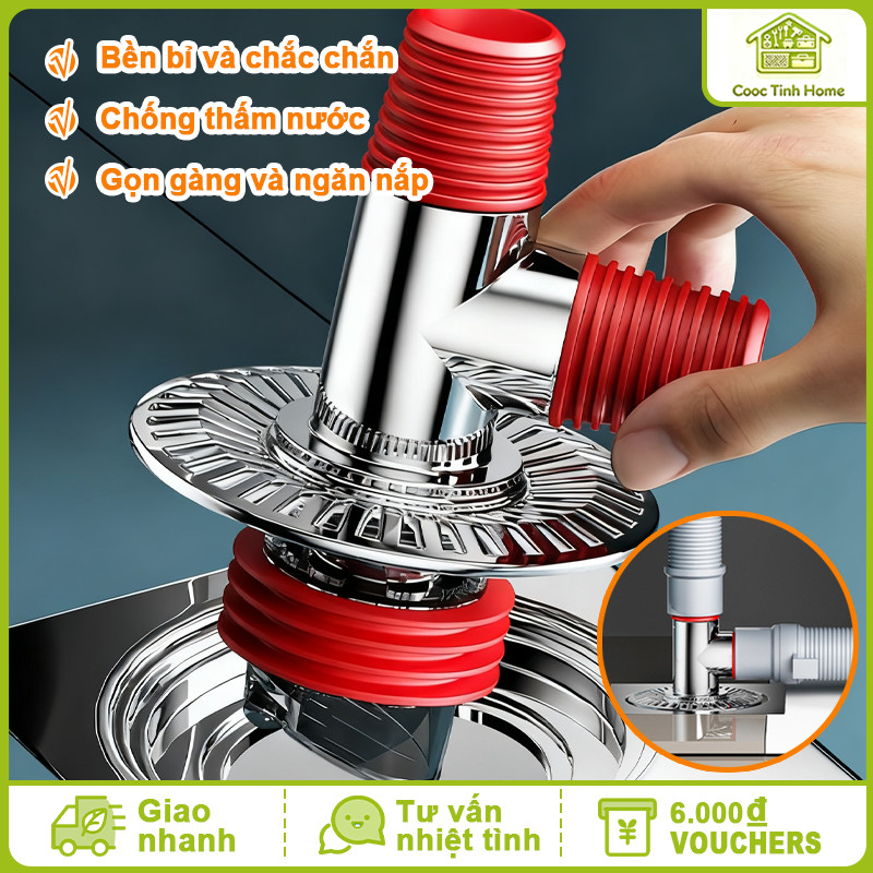 Nắp Ống Xả Máy Giặt- Ngăn Mùi Chống Tràn Đầu Nối Ống Nước 90 Độ Lắp Ga Thoát Sàn Chất Liệu Nhựa ABS 2in1