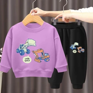Trang phục áo thun hoạt hình hợp thời trang dành cho trẻ em Bộ hai mảnh mềm mại với quần Jogger thoải mái để mặc hàng ngày