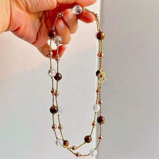 N1155 Vòng Cổ, Dây Chuyền Ngọc Trai Nhân Tạo Trong Suốt Mix Đá Mắt Hổ Tự Nhiên Khoá OT 90cm, Sang Trọng - DAISYN.