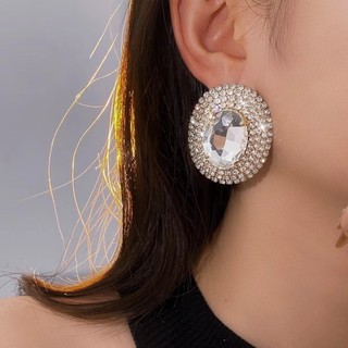 Bông tai pha lê hình bầu dục với kim cương giả, bling sang trọng cho đám cưới hay sự kiện buổi tối