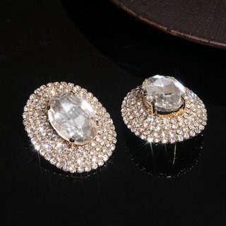 Bông tai pha lê hình bầu dục với kim cương giả, bling sang trọng cho đám cưới hay sự kiện buổi tối