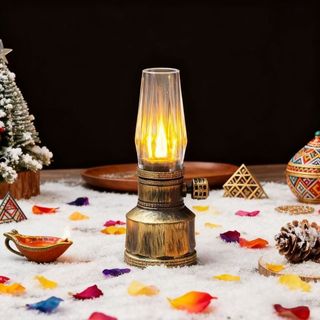 Đèn dầu điện tử ASDFGER, chạy bằng pin LED, an toàn khi sử dụng, dùng làm đèn trang trí