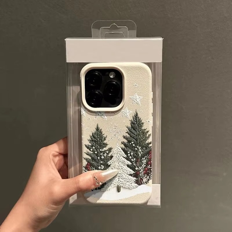 Ốp Lưng Cho iPhone 16 15 17 Pro Max 11 13 14 12 Pro Cho iPhone 16e 7 8 Plus XS Max X XR SE2022 Cây Giáng Sinh Hoa Văn Lichee Silicon Chống Sốc