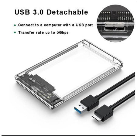 [24h]Box Ổ Cứng 2.5" SATA III G21U3 – USB 3.0 Trong Suốt, Tốc Độ Cao, Hỗ Trợ Ổ 2TB, Nắp Trượt Dễ Sử Dụng