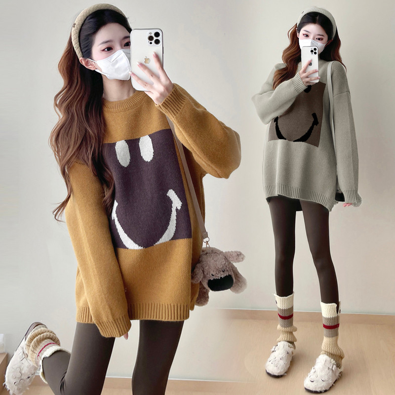 Mặc bà bầu thu đông, áo len dệt kim phong cách Hàn Quốc, thiết kế thoải mái