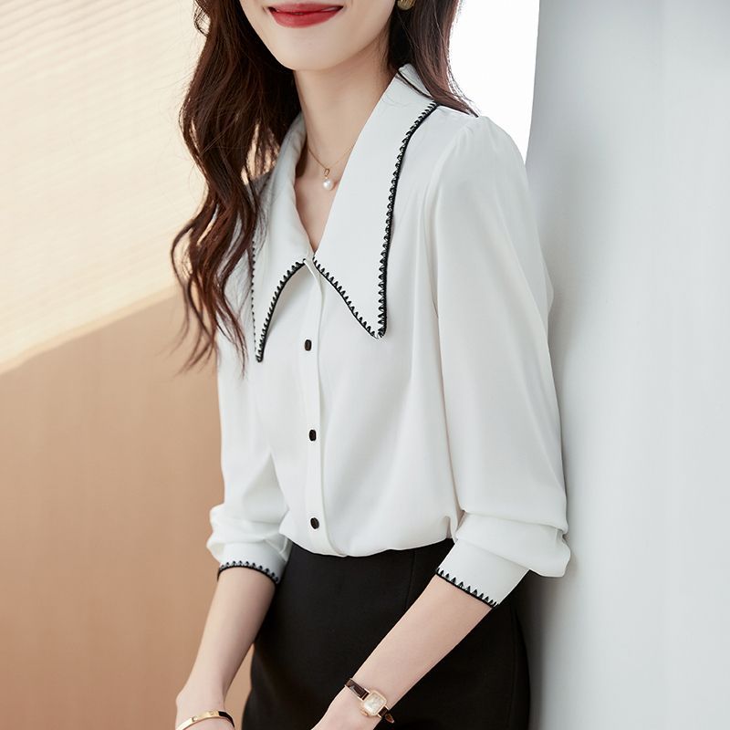 Áo sơ mi dài tay màu đen thời thượng, phù hợp văn phòng vàdaily office