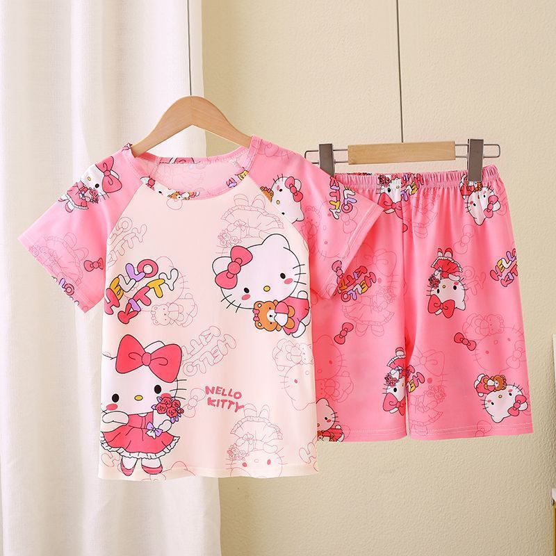 Bộ Đồ Ngủ Trẻ Em Tay Ngắn + Quần Short Bộ Hai Mảnh Mỏng Thân Thiện Với Da Loungewear Trẻ Em Loungewear Ngắn Tay Mỏng Hoạt Hình Vừa Lớn Trẻ Em Bộ Đồ Ngủ Disney ZQ