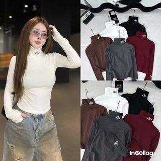 Áo Tăm nữ giữ nhiệt cao cấp, thun gân cổ cao 10cm -TĂM IN CHỮ ALO Ở CỔ VÀ TAY ÁO-thuba94