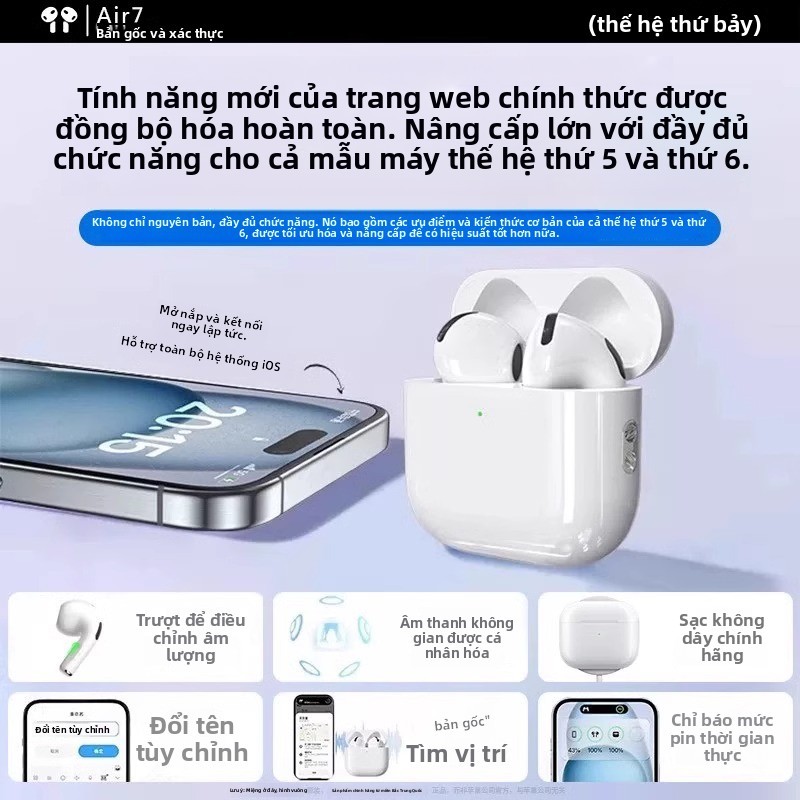 Tai nghe Bluetooth 2025 Tai nghe Bluetooth không dây phong cách mới Khử tiếng ồn Chất lượng âm thanh cao Tai nghe thể thao không dây thế hệ thứ bảy