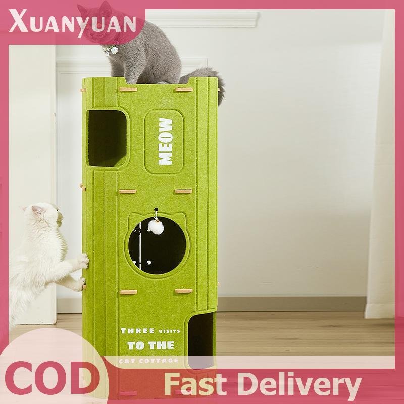 XUAN Tấm nỉ nhiều lớp Khung leo núi Giường lỗ cây hai lớp Thích hợp cho mọi mùa và nhiều mèo VN