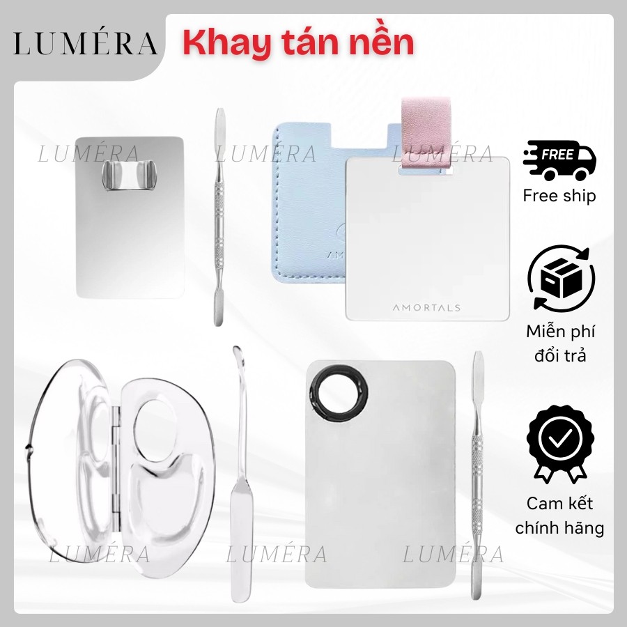Bộ dụng cụ khay tán nền kèm thìa trộn tán kem nền bằng thép chống gỉ, nhựa trong suốt dễ vệ sinh