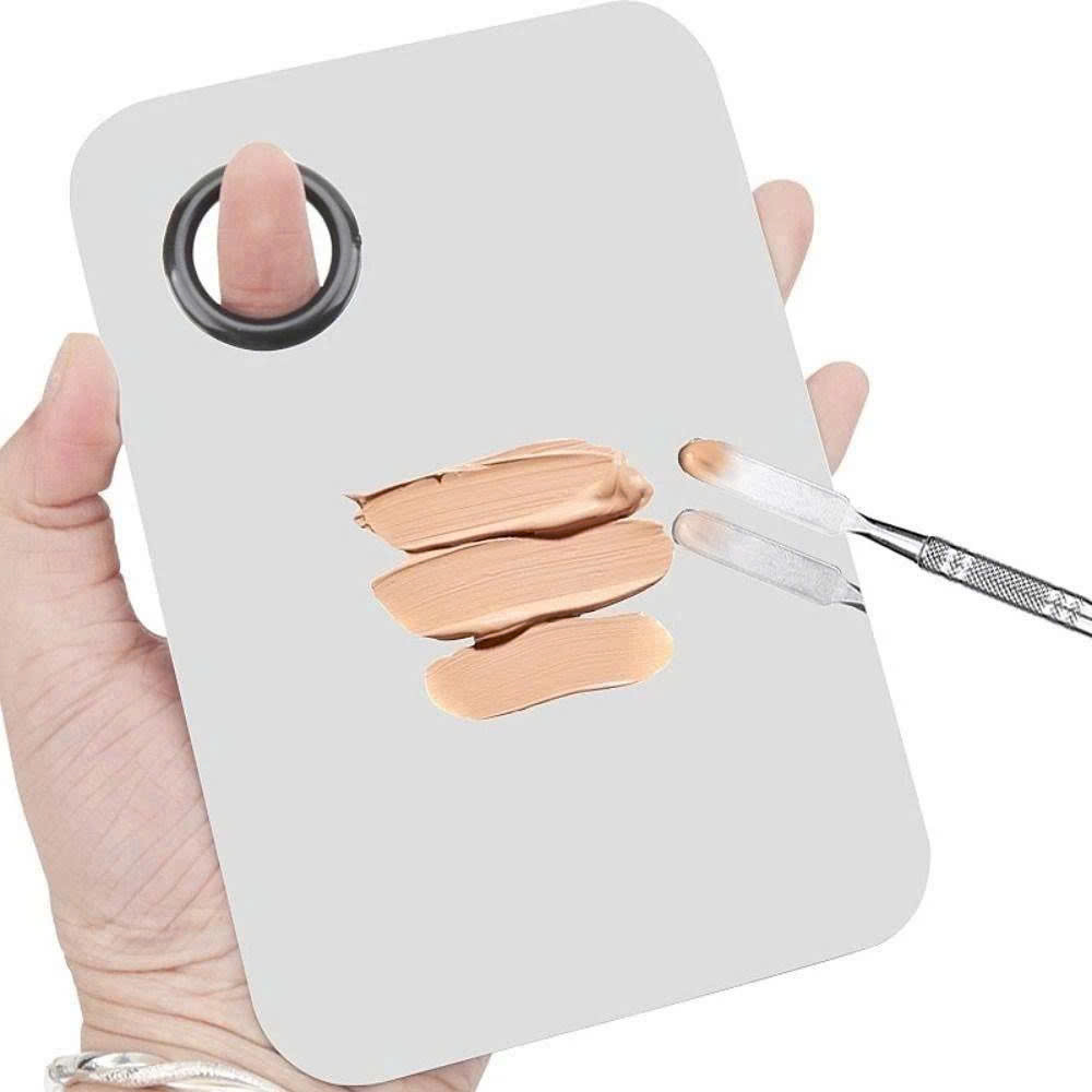 Bộ dụng cụ khay tán nền kèm thìa trộn tán kem nền bằng thép chống gỉ, nhựa trong suốt dễ vệ sinh