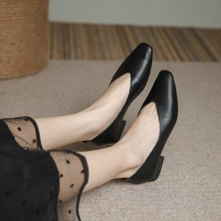 Giày Cao Gót Đế Bằng Nữ Mũi Vuông Miệng Nông Siêu Mềm Slip-On Thời Trang