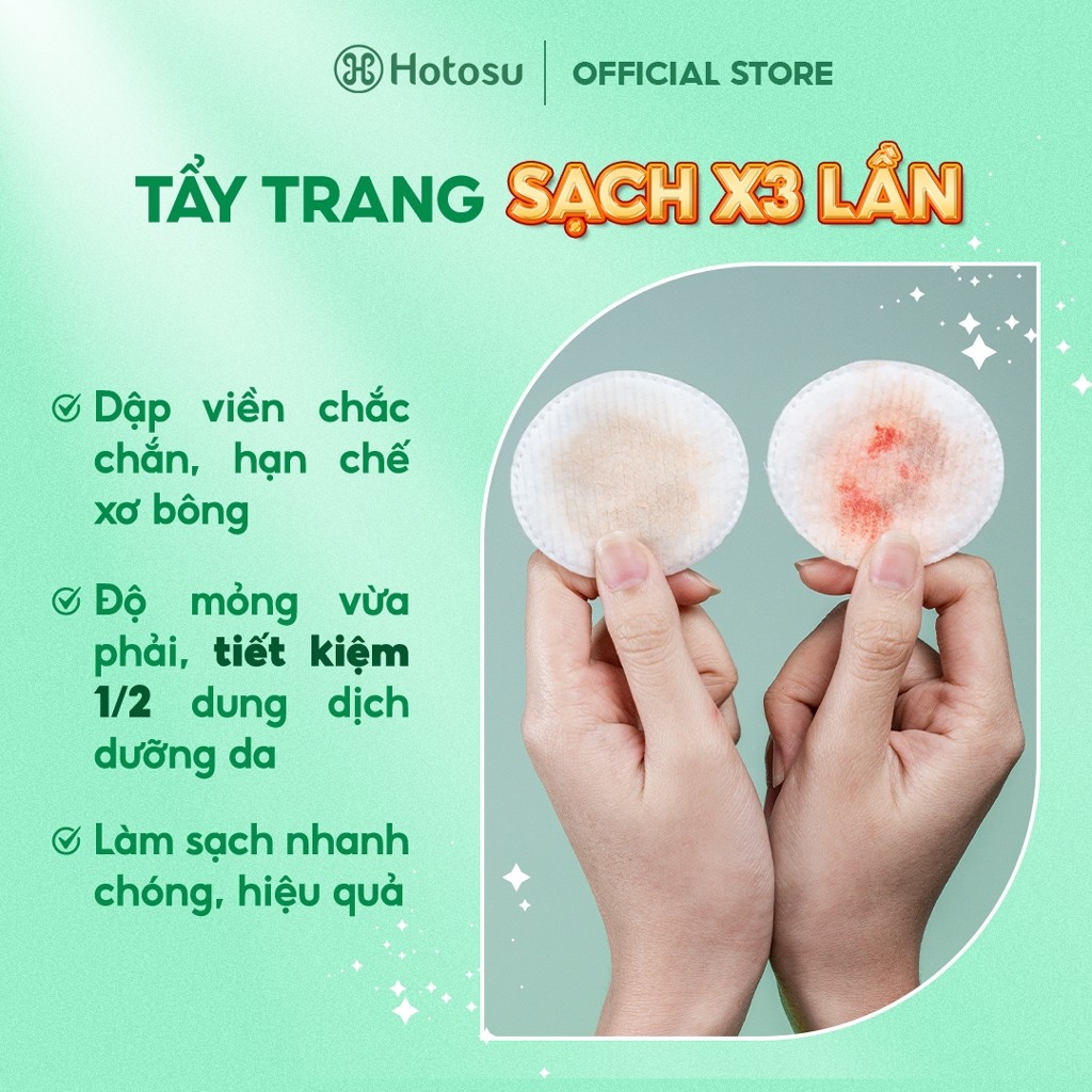 Ship từ HCM - [100% COTTON] COMBO 5 BÔNG TẨY TRANG HOTOSU MỀM MỊN KHÔNG XƠ BÔNG CAO CẤP 150 MIẾNG PREMIUM COTTON PADS