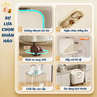 Thùng Đựng Gạo Trong Suốt Cỡ Lớn Có Bánh Xe Xoay 360, Hộp Bảo Quản Ngũ Cốc Có Nắp Đậy Kín Chống Ẩm