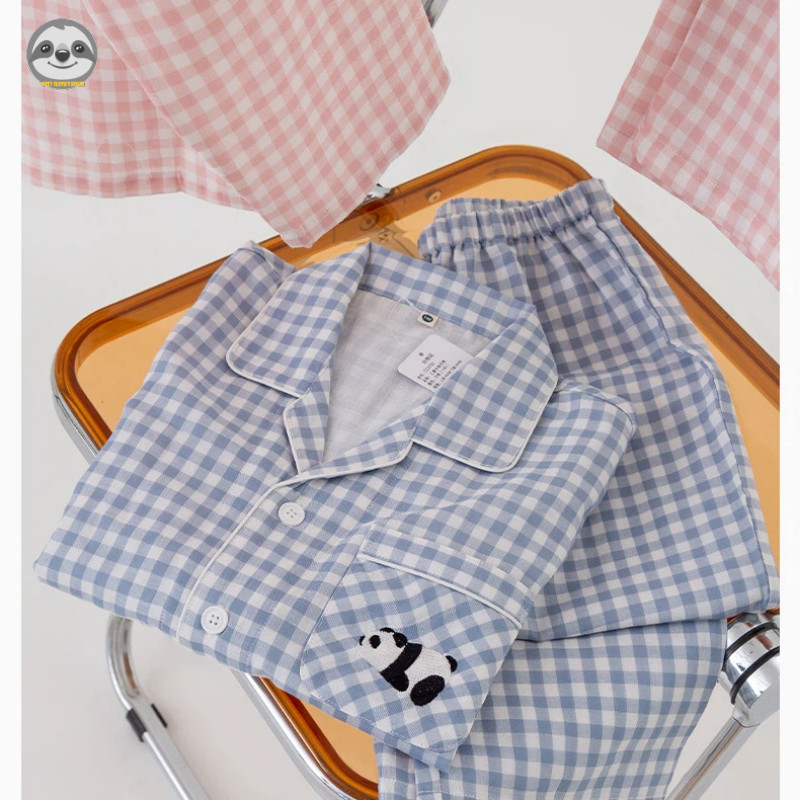 Phong cách Nhật Bản Muji Style / Quần yếm Cotton nguyên chất sợi đôi cho bé trai bé gái / Quần sọc kẻ sọc dài tay dành cho trẻ em Bộ đồ ngủ thân thiện với da / Thoải mái mềm mại
