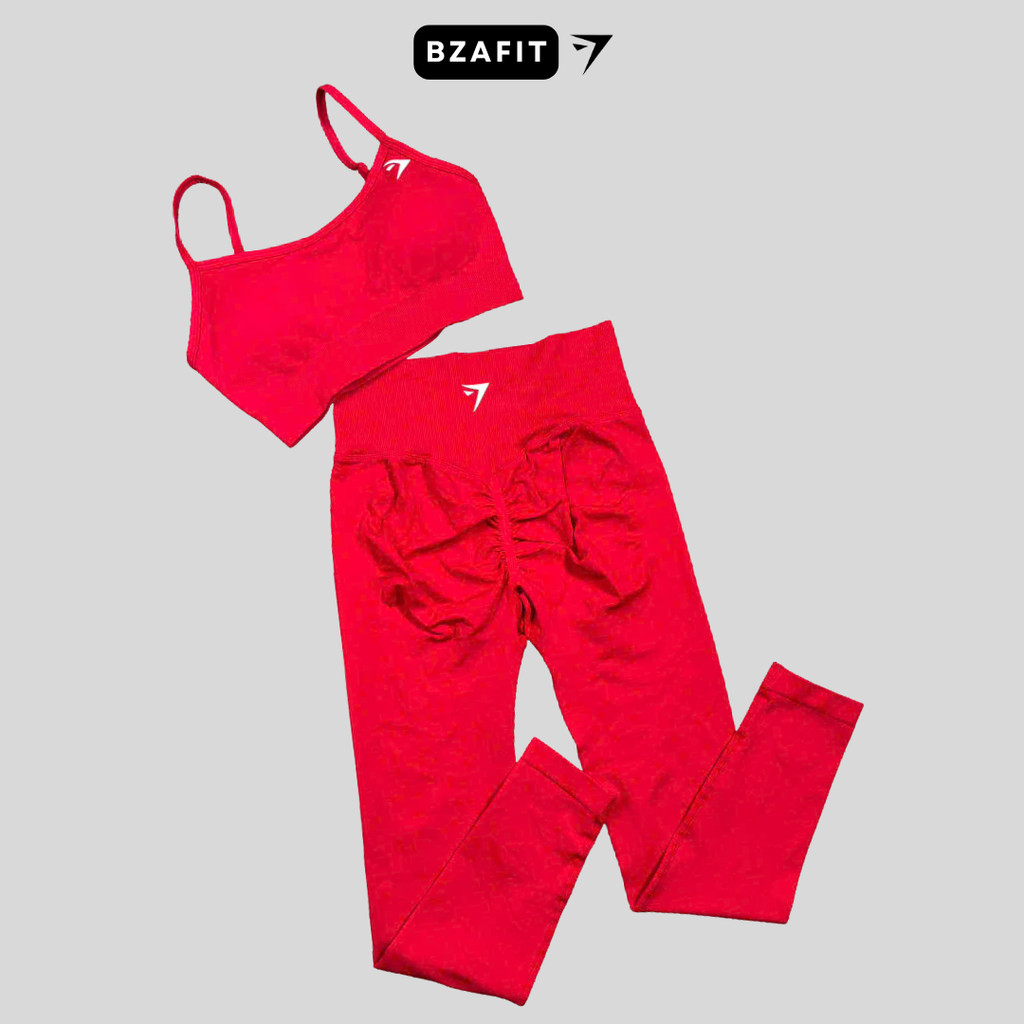 Bộ quần áo tập gym yoga,quần legging cạp cao + áo bra lưng U chất dệt kim 10% elast sẵn mút rời thay thế tiện lợi GB325