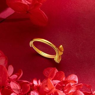 Kgd Sansheng Có Mơ Vòng Vàng Nguyên Chất 24K Sống Miệng 999 Vàng Nguyên Chất Lá Bạch Quả Nhẫn Nữ Phong Cách Mới Vàng Chỉ Số Nhẫn