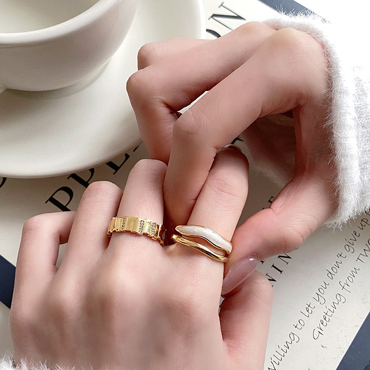 Nhẫn mở hai lớp bằng đá cẩm thạch Trang sức hàng ngày có thể xếp chồng lên nhau tối giản dành cho nữ