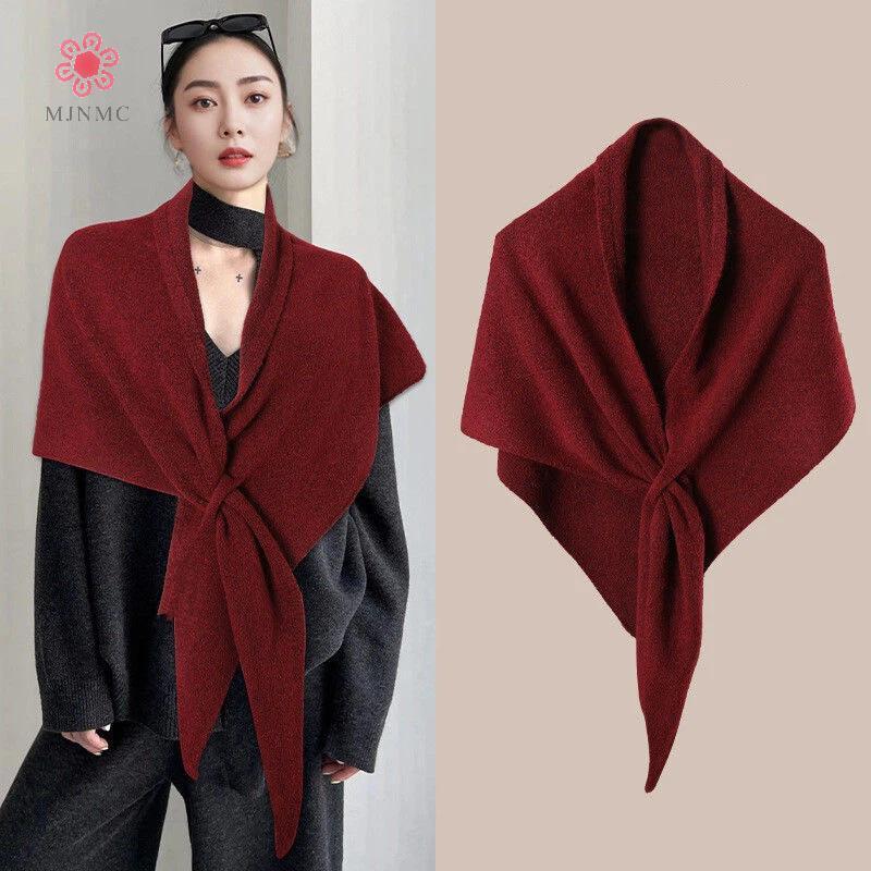 Mùa Đông Cardigan Cape Len Pha Trộn Dày, Ấm Áp với Họa Tiết Tam Giắc
