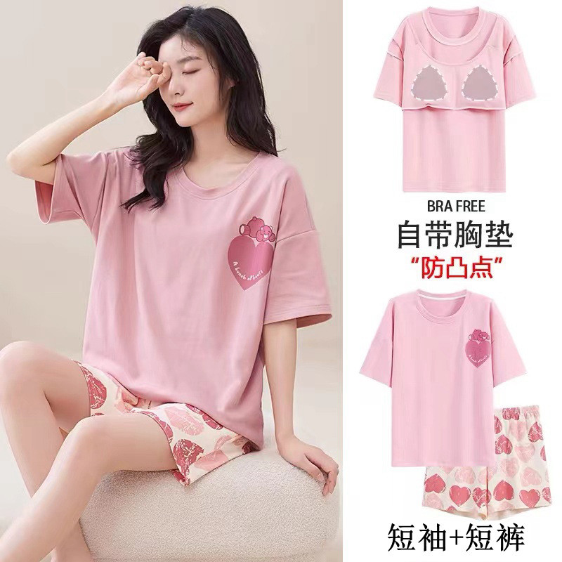 Shop Bộ Đồ Ngủ Nữ Có Miếng Lót Ngực Quần Short Tay Ngắn Plus Kích Thước Loungewear Phù Hợp Với Hoạt Hình Đồ Lót Không Gọn Mát Có Thể Đeo Bên Ngoài