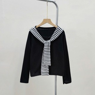 Áo Khoác Nỉ Tăm Bigsize Nữ Kèm Khăn Thủy Thủ Dáng Áo Cardigan Ôm Body Dài Tay A310+A195