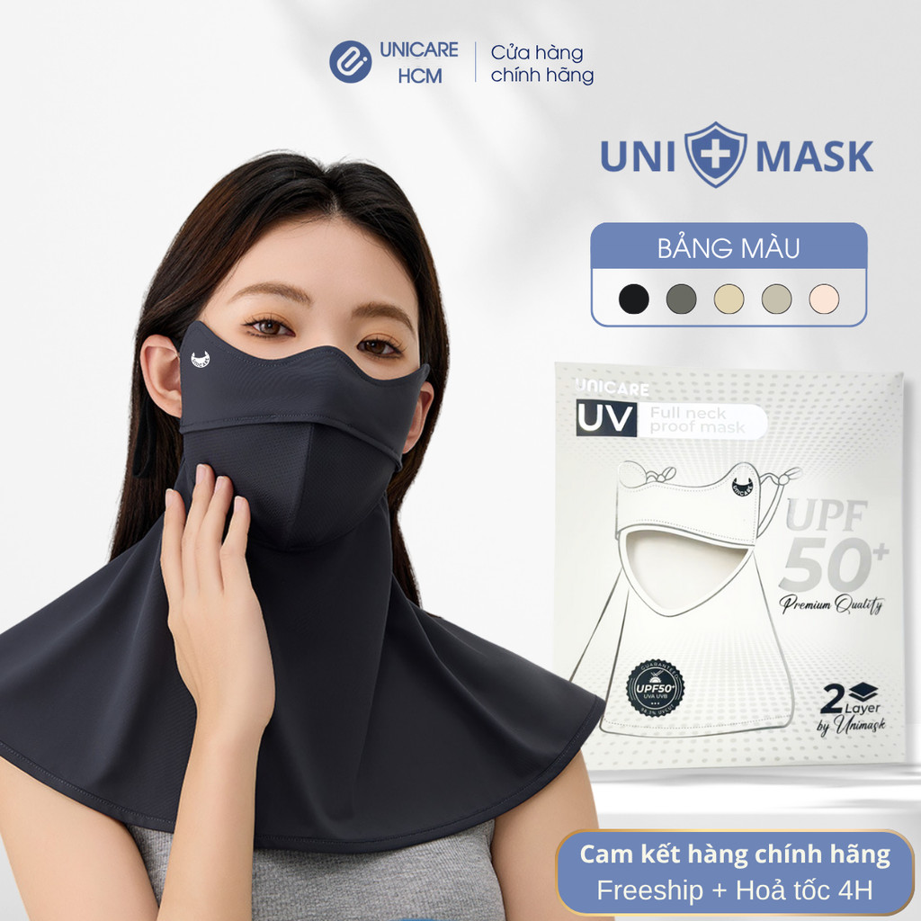 Khẩu trang chống tia UV UNICARE chống nắng, cải tiến che kín cổ vải lụa mềm quai điều chỉnh