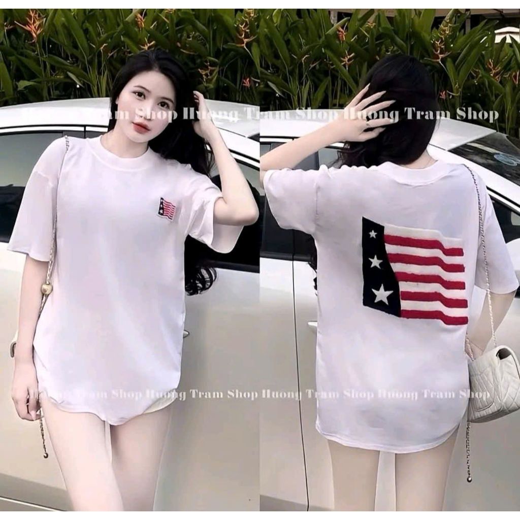 Áo Thun Nữ Form chuẩn - Áo Phông Cổ Tròn Tay Ngắn Basic Cotton -cờ mỹ aa