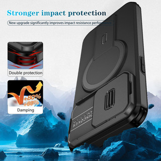 Dành cho iphone 15 Pro Max Ốp điện thoại có nắp máy ảnh trượt Chân đế từ tính Vỏ mỏng chống sốc