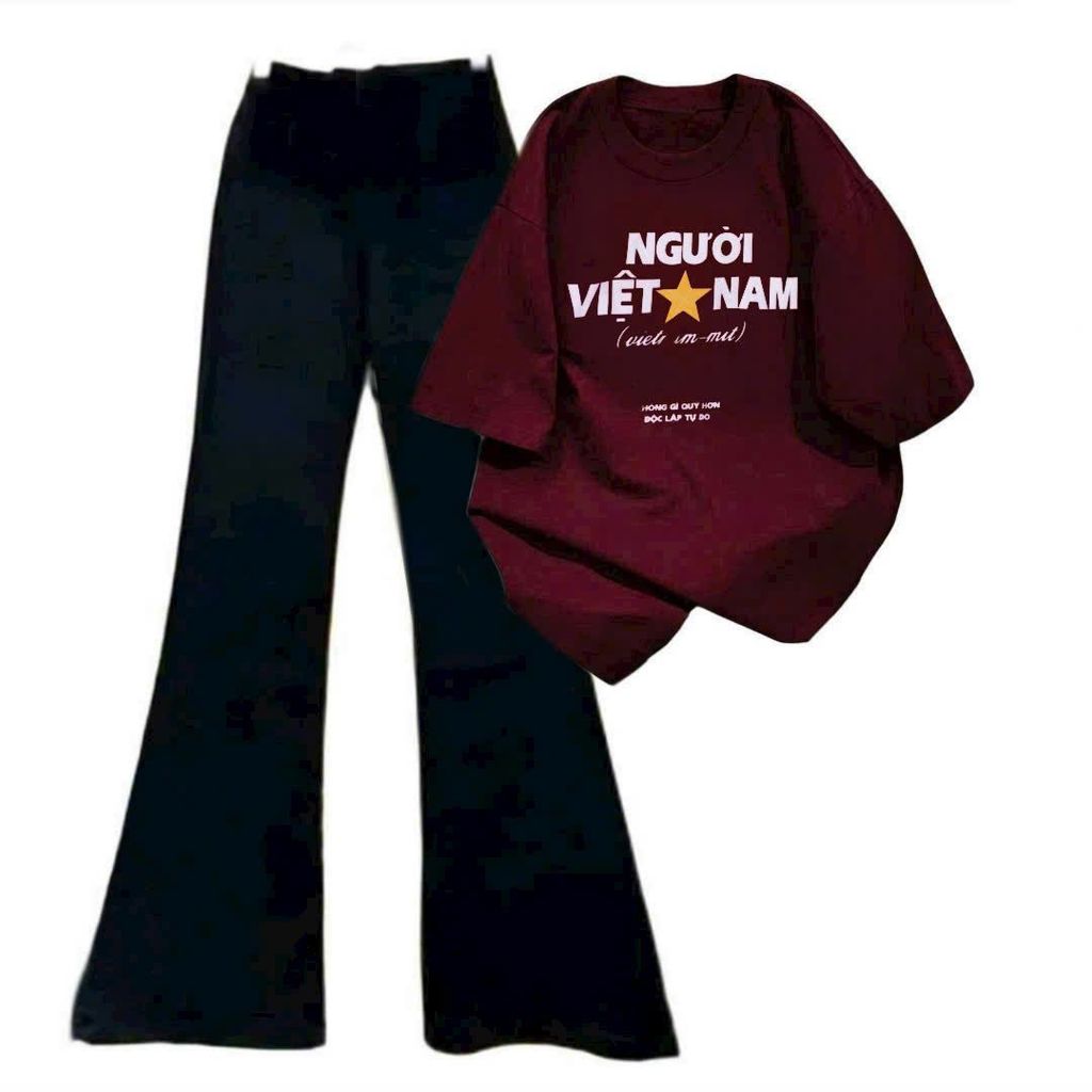 Bộ quần ống loe nữ và áo phông cotton tay ngắn đẹp, thời trang-phog3158