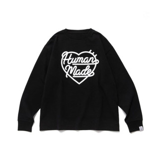 HUMAN MA WAG HEART LS Tình Yêu In LOGO Nam Nữ Cặp Đôi Áo Thun Cotton Dài Tay