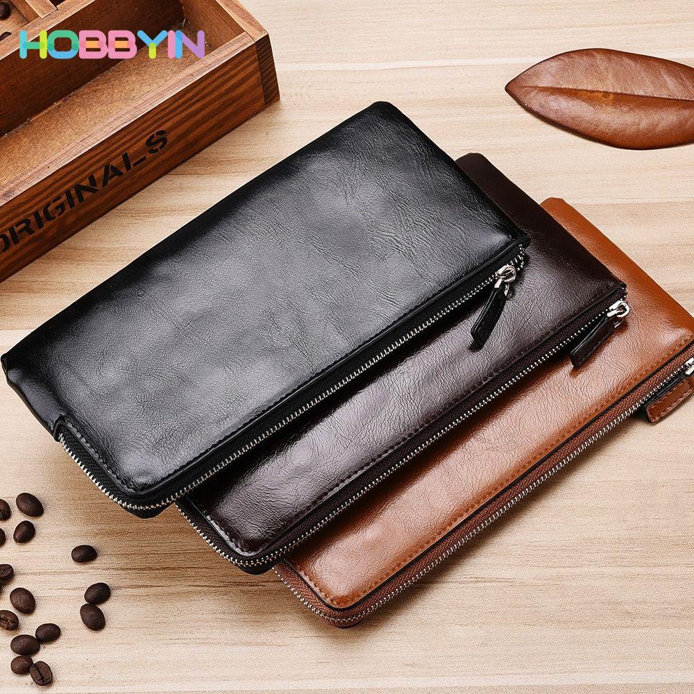 Ví đựng tiền xu HOBBYIN, Ví dài nam bằng da mềm mỏng, Túi ly hợp thời trang Túi đựng thẻ điện thoại dung lượng lớn
