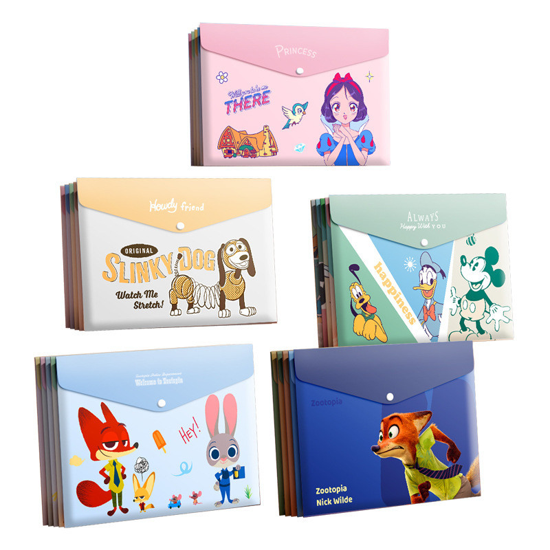 Hoạt Hình Hoạt Hình A4 Túi Tập Tin Chống Thấm Nước Nút Chụp Tập Tin Túi Giấy Kiểm Tra Lưu Trữ Giải Sinh Viên Đa Năng Thư Mục Plus OZGF
