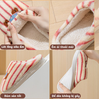 Dép Bông Mùa Đông Đế Dày 3cm Chống Trơn Trượt MAISON Dép Lông Đi Trong Nhà Cho Cặp Đôi Mẫu Mới 2025