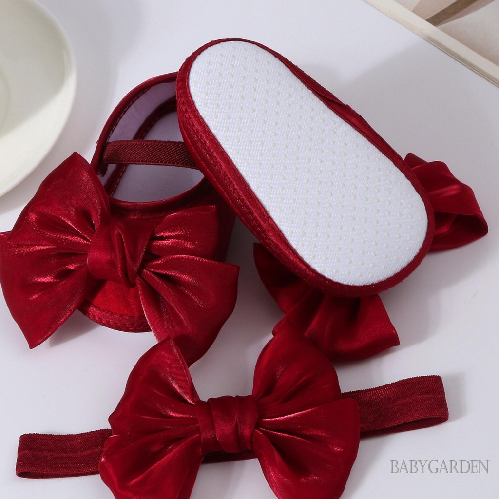 Bé Gái Rửa Tội Giày Và Băng Đô Sáng Bóng Nơ Mary Jane Flats Và Bộ Băng Đô Quấn Tóc