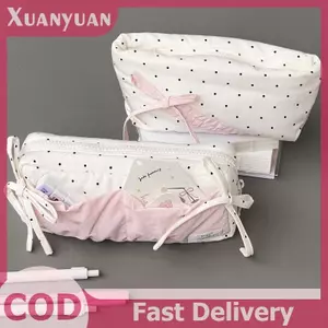 XUAN Dễ Thương Chấm Bi Nơ Hộp Đựng Bút Chì Màu Trắng Với Màu Hồng Phụ Kiện Dung Tích Lớn Dây Kéo Túi Đựng Bút Chì Học Sinh Văn Phòng Phẩm Đồ Dùng Học Tập VN