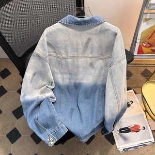 Áo khoác denim thêu retro gradient, phong cách thời thượng unisex