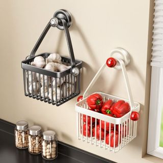 Giỏ đựng đồ nhà bếp treo MEGOCE, Giỏ đựng đồ nhà bếp bằng thép Carbon dung tích lớn, Tiết kiệm không gian Thiết kế lưới đa chức năng Giỏ đựng đồ treo tường Đồ ăn nhà bếp